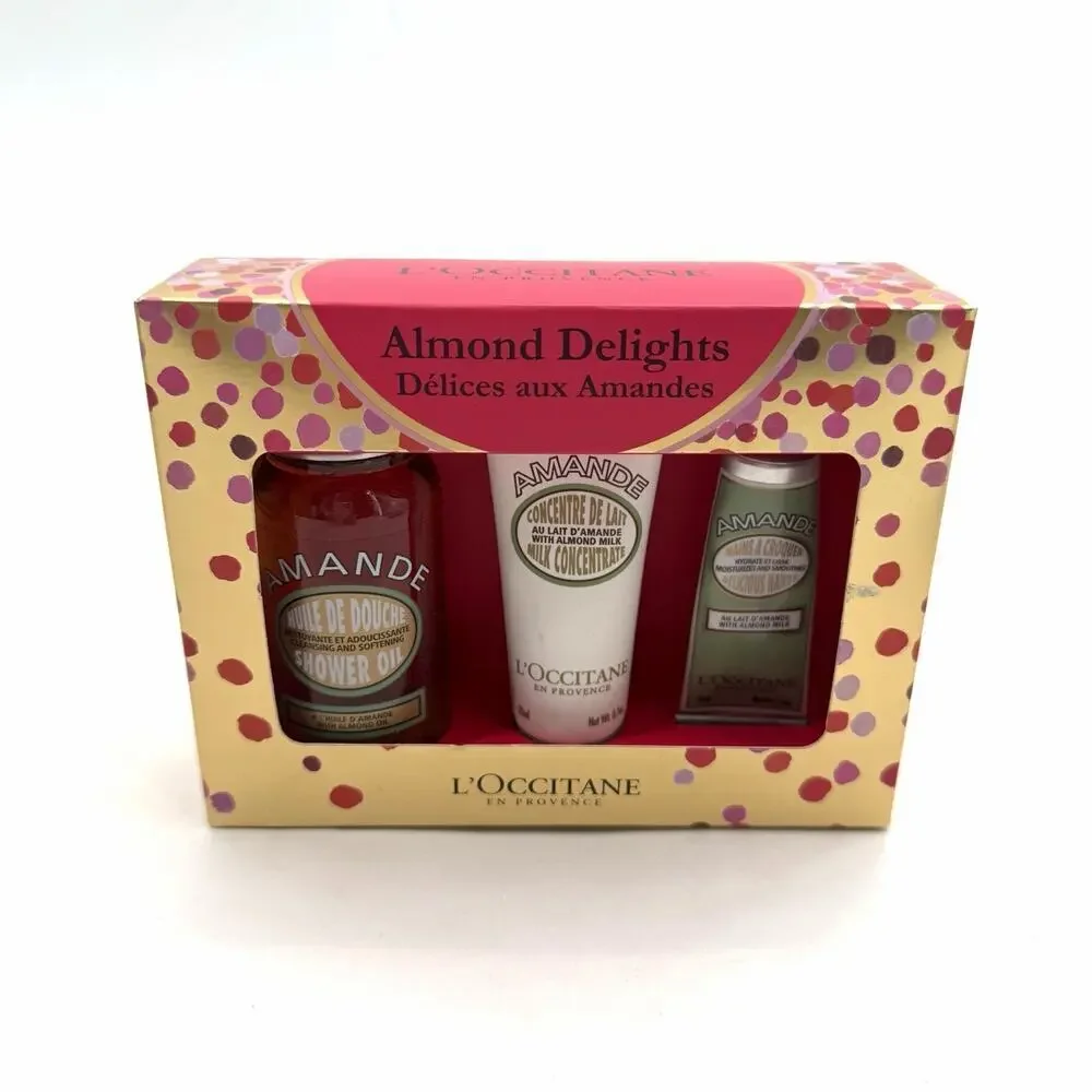 L'OCCITANE 3 pc AMANDE Almond Delights Bath & Body Small Travel Size Set